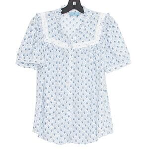 CeCe Top Boho Cottage Grandma Coquette Fairy Milkmaid Prairie Button Blue Small